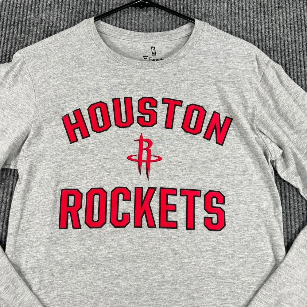 Houston‎ Rockets Shirt Mens Small Gray Long Sleeve Fanatics NBA Basketball